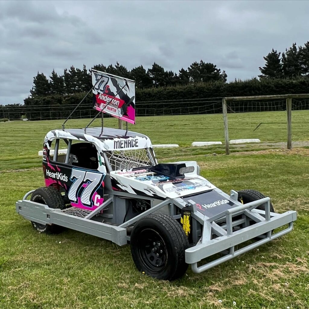 Robbie Edgeworth's Heart Kids NZ branded stockcar